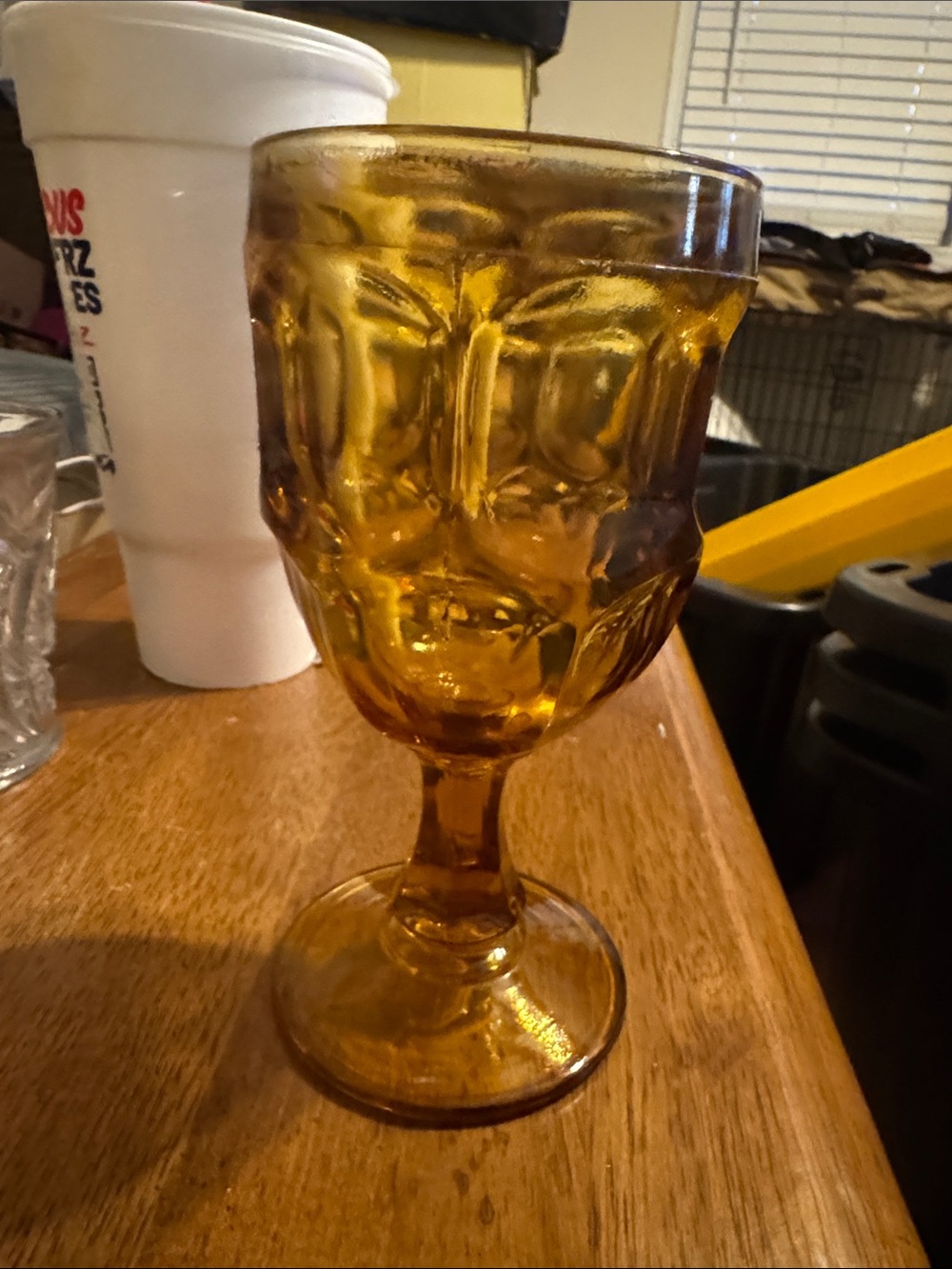 Amber Glass Goblet mid century modern thumbprint